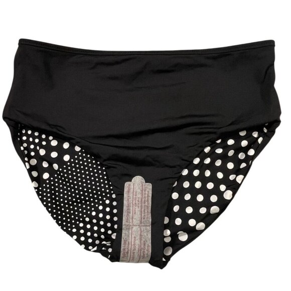 Lands’ End Reversible High-Waisted Bikini Bottom Black Polka Dot Size 14 NWT - Picture 3 of 9